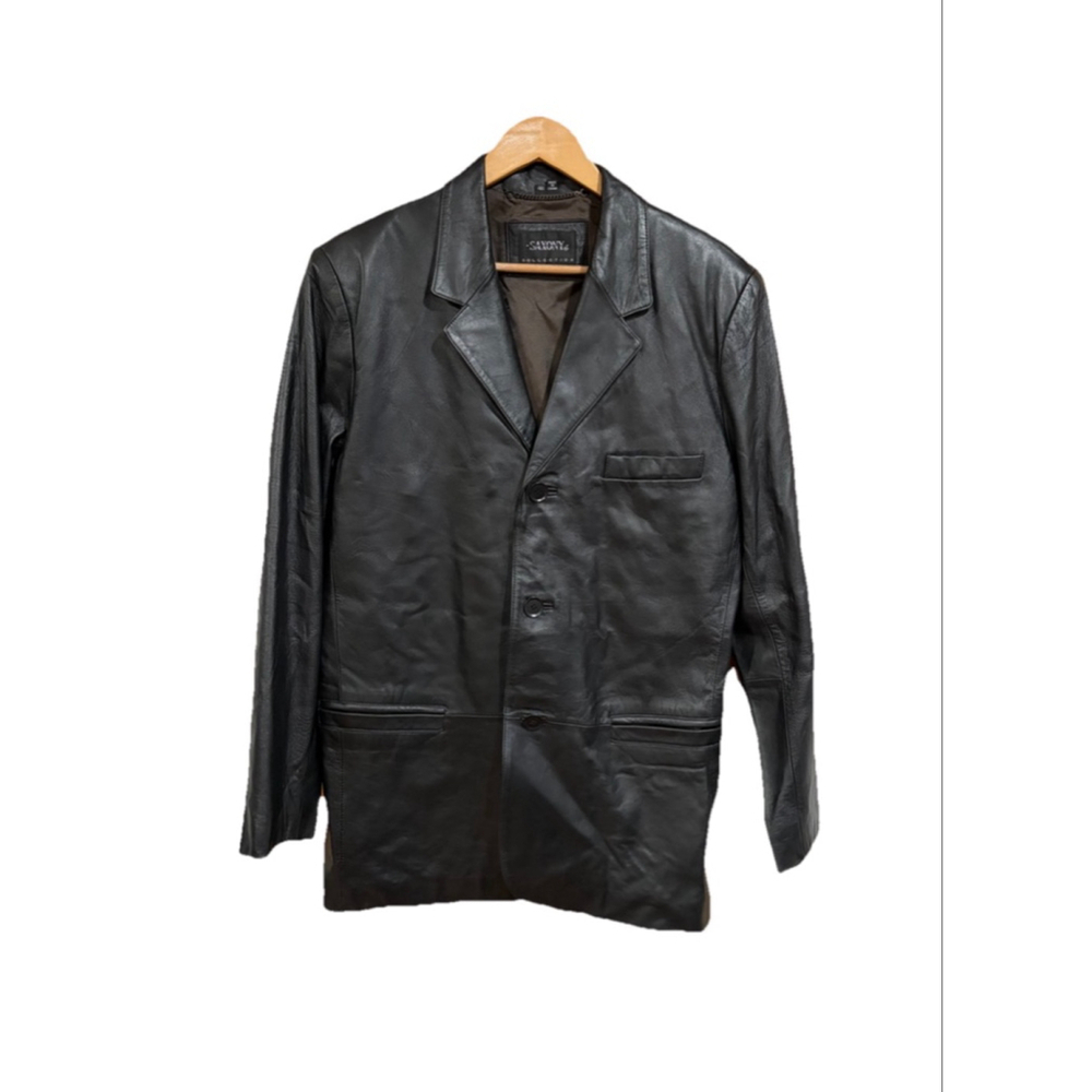 Vintage Saxony Collection Black Leather Blazer Jacket Genuine Leather 90s